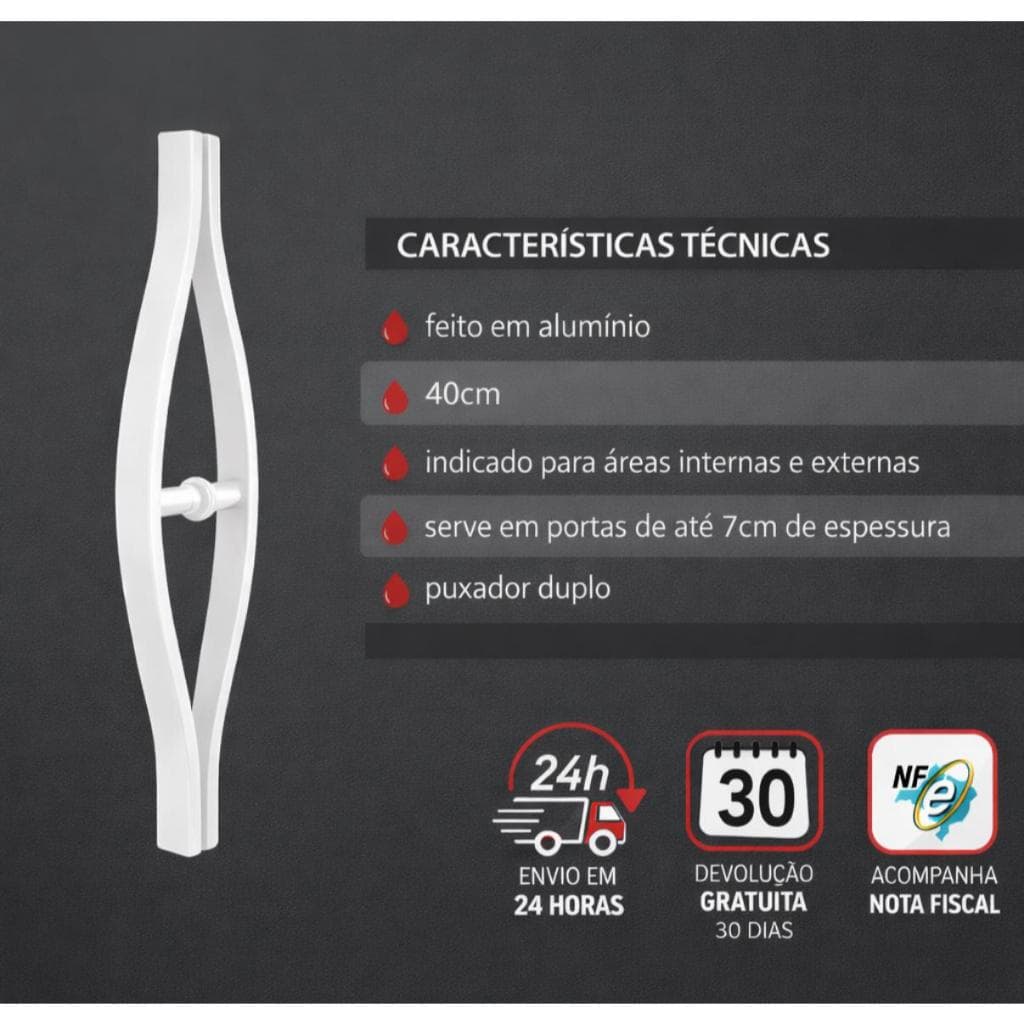 Puxador 1 Furo Curvo Em Alumínio 40cm Blindex/vidro/blindex Branco