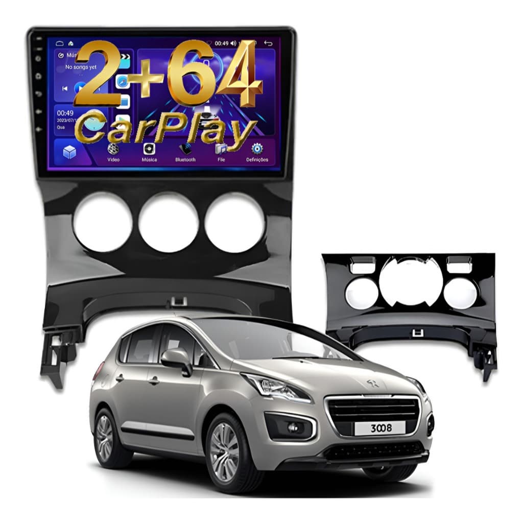 Central Multimidia Peugeot 3008 Android 64gb Carplay Qled Black Piano Ar Digital Ou Analogico