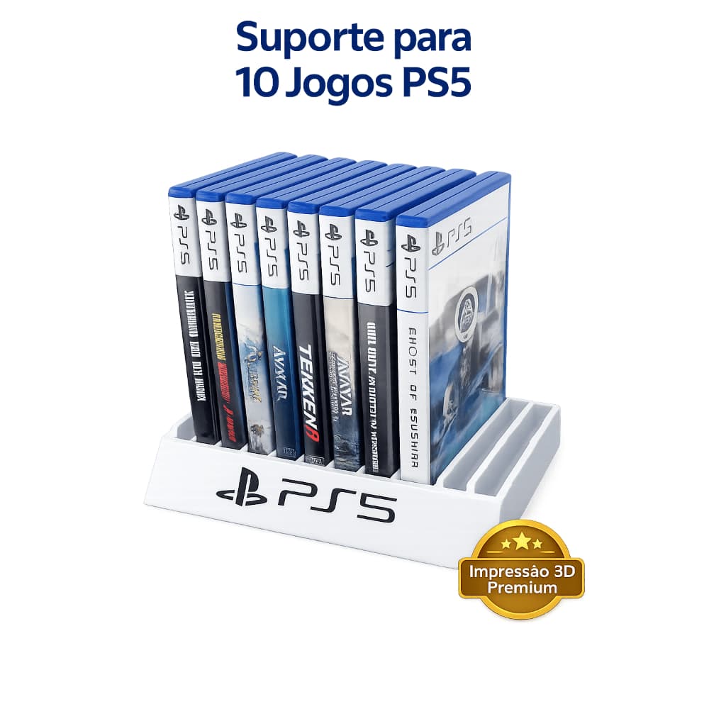 Suporte Organizador de Jogos PS5 | Porta Jogos PlayStation 5 | Suporte Games PS5 Impressão 3D