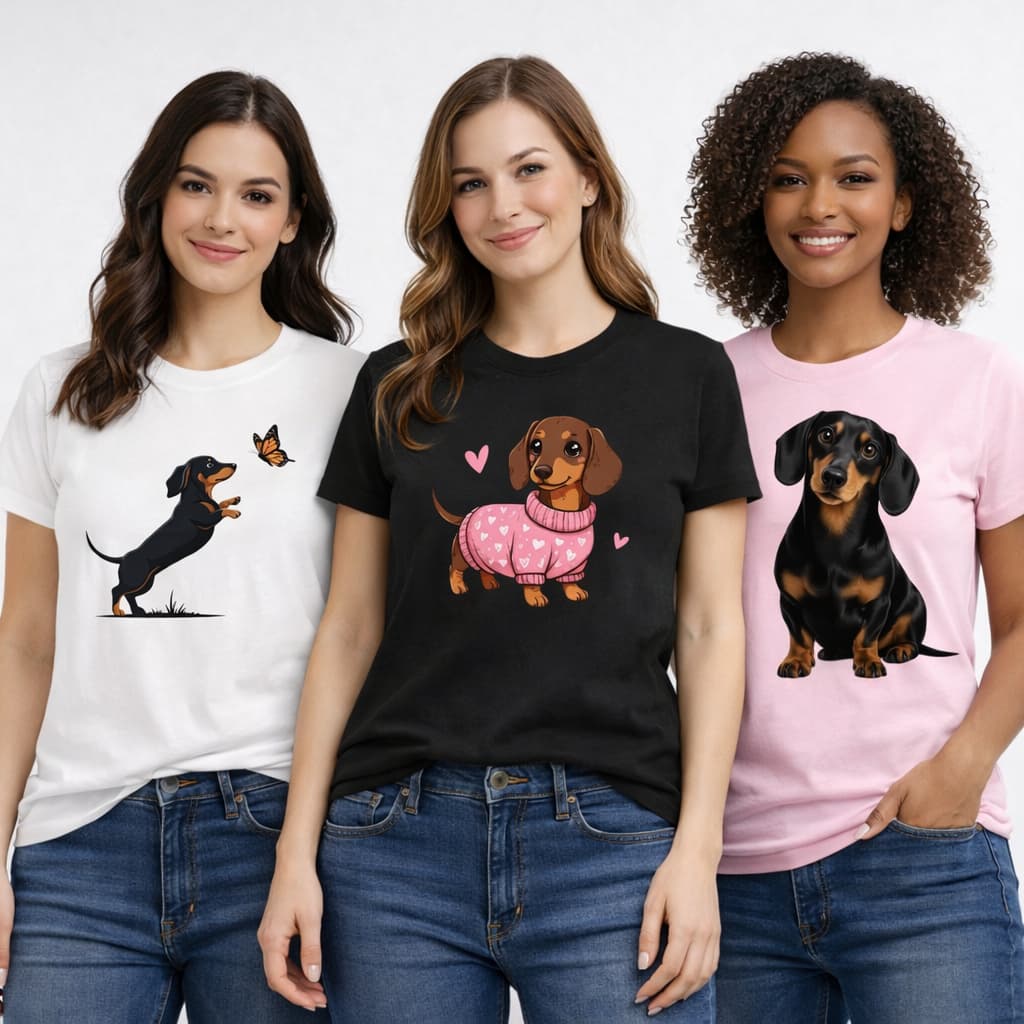 Camiseta Estampada Dachshund Cachorro Salsichinha 100% Algodão Unissex Masculino Feminino Confortável
