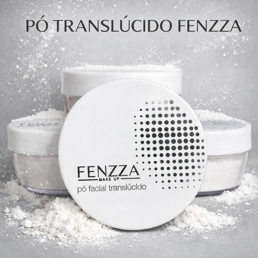 Pó Compacto Facial Translúcido Fenzza 15g - Textura Suave, Efeito Aveludado, Controle de Brilho