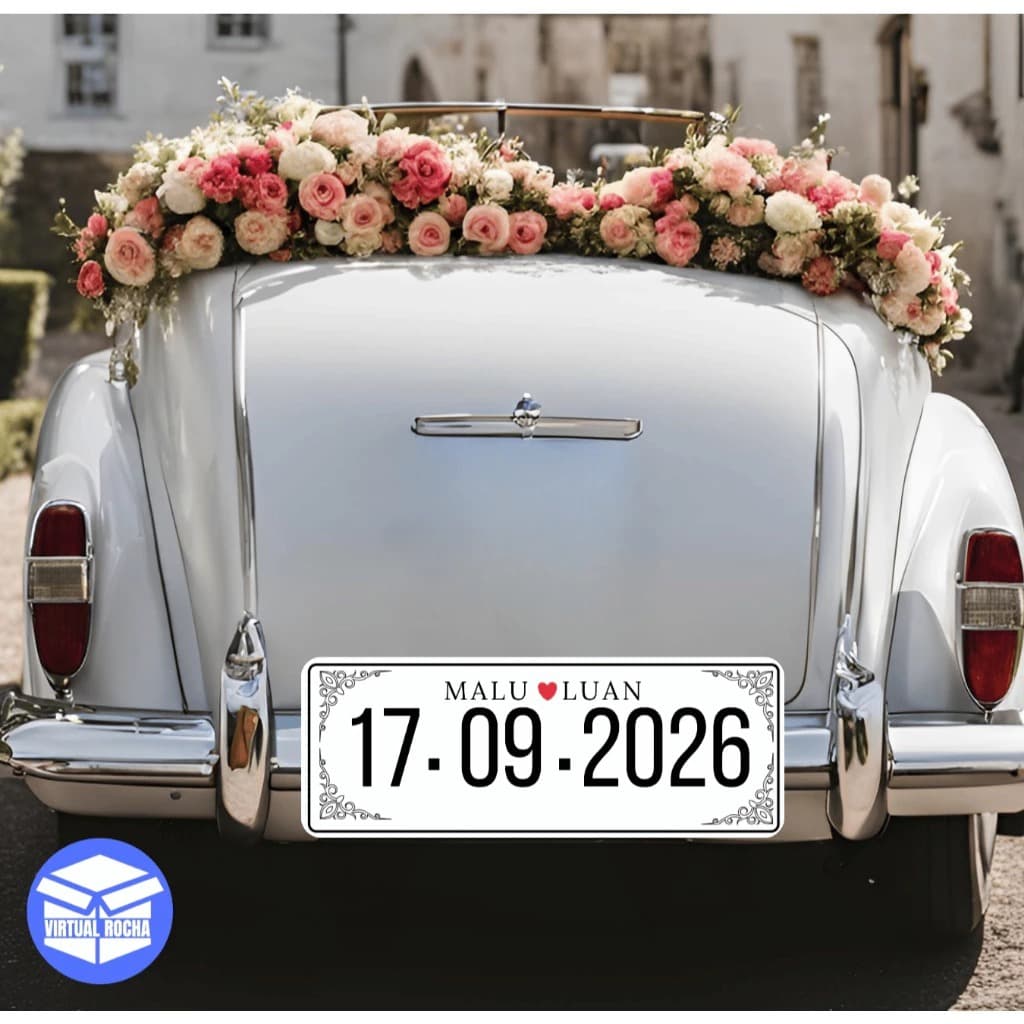 Placa Decorativa Para Carro Casamento Personalizada Fundo Branco Data
