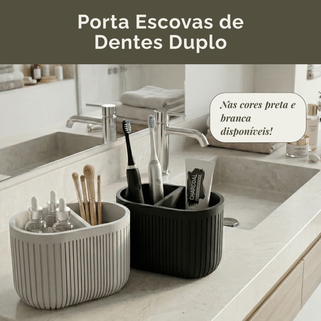 Porta Escovas de Dentes Duplo | Organizador de Banheiro com Divisória e Drenagem | Organização Moderna