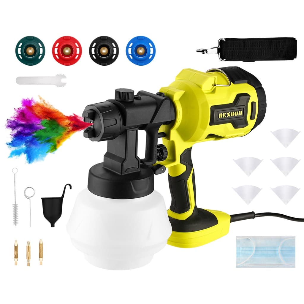 Pistola De Pintura 1200W Profissional HVLP Pulverizadora 1000ml Com 4 Bico de Cobre Puro Desoon