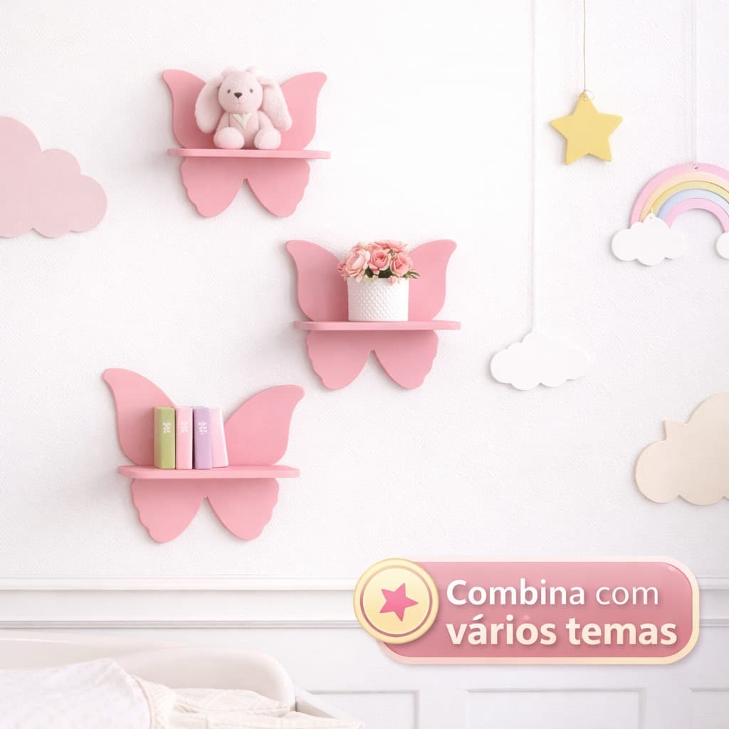 Prateleiras Jardim Encantado Em MDF Borboleta Quarto Feminino