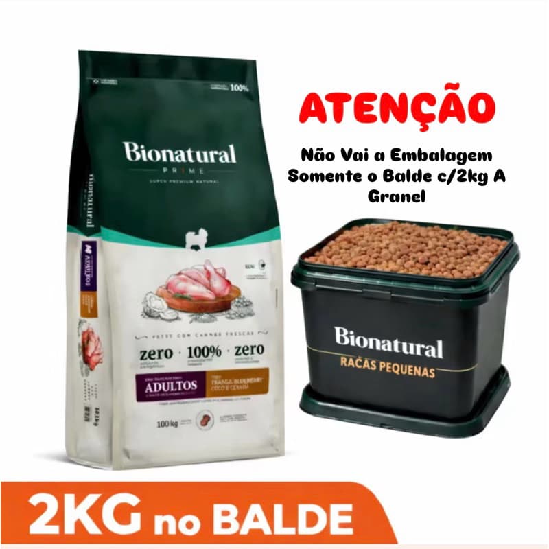 Bionatural Prime Raças Pequenas 2kg à Granel No Balde Frango Blueberry Coco e Aveia Super Premium