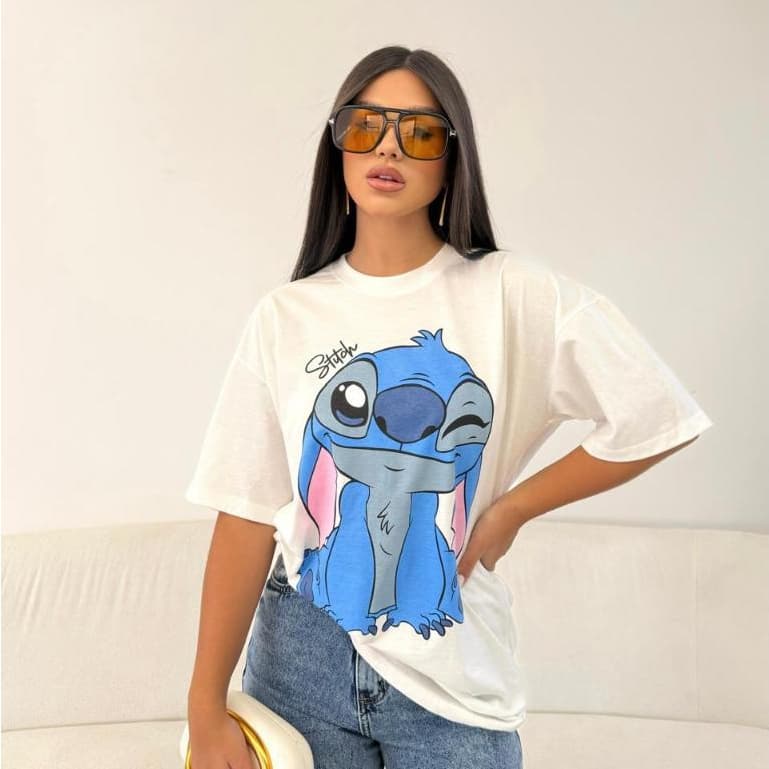 Camiseta Feminina Stitch Oversized Blusa Max Estampada Moda Casual Confortável
