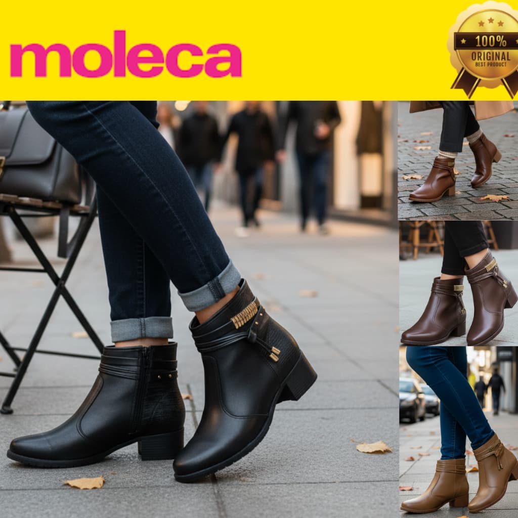 Bota Moleca Feminina Coturno Salto Bloco Conforto Casual Cano Baixo Curto Zíper Confortável Original