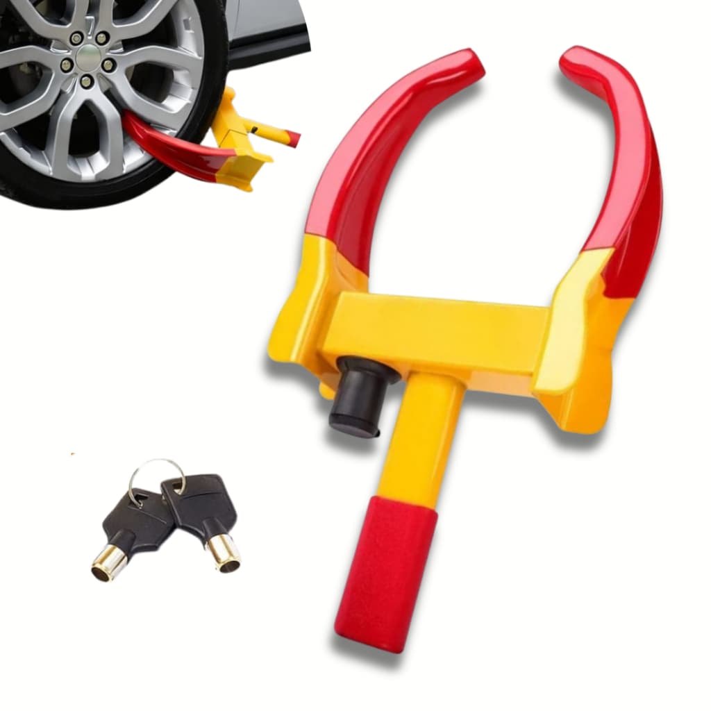 Trava Anti Roubo Para Roda Pneu Carro Moto Antifurto Chave Garra Universal Aço Prender