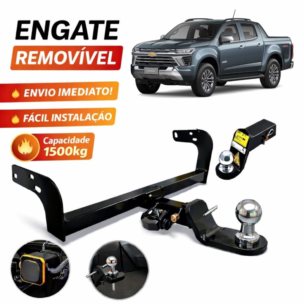 Engate Reboque Removível Chevrolet S10 2013 a 2026 1500kg Rabicho Novo Completo Não fura