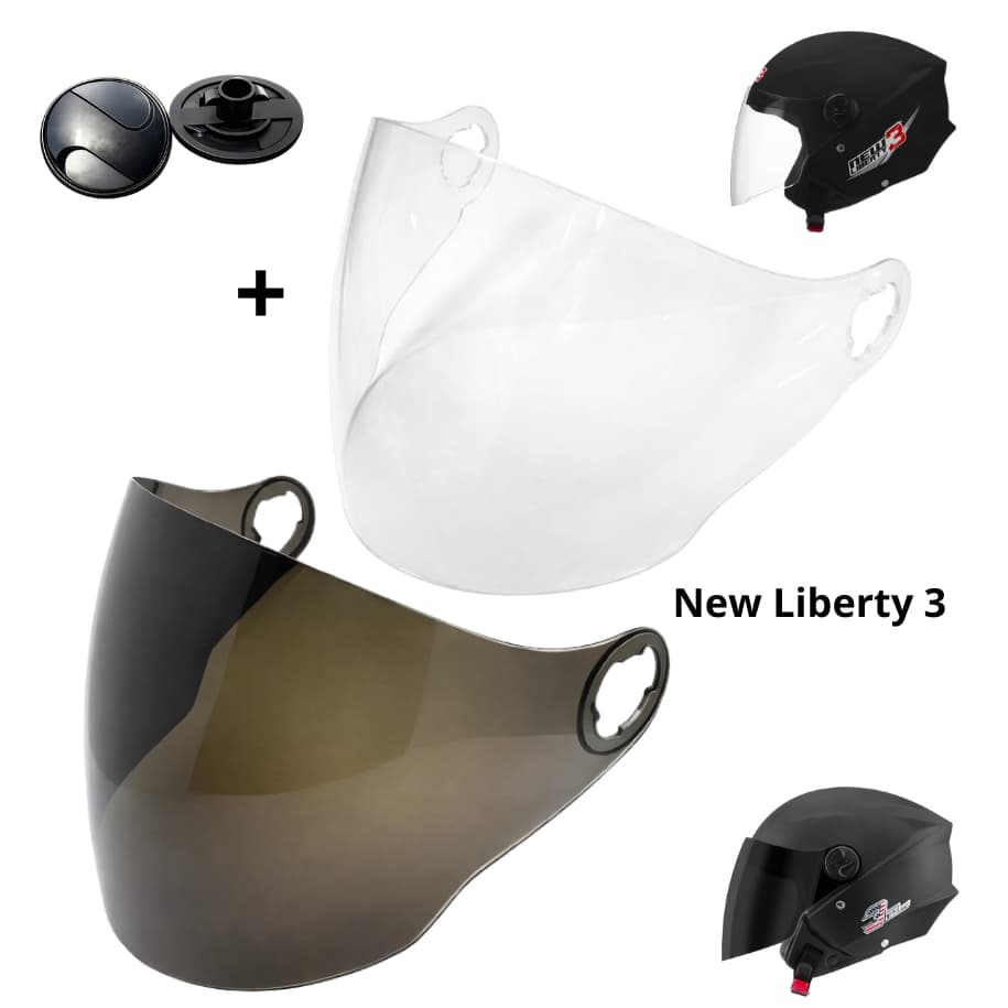 Kit Viseiras Cristal e Fumê Compatíveis Pro Tork New Liberty 3 + (1 Par Botão Fixador)