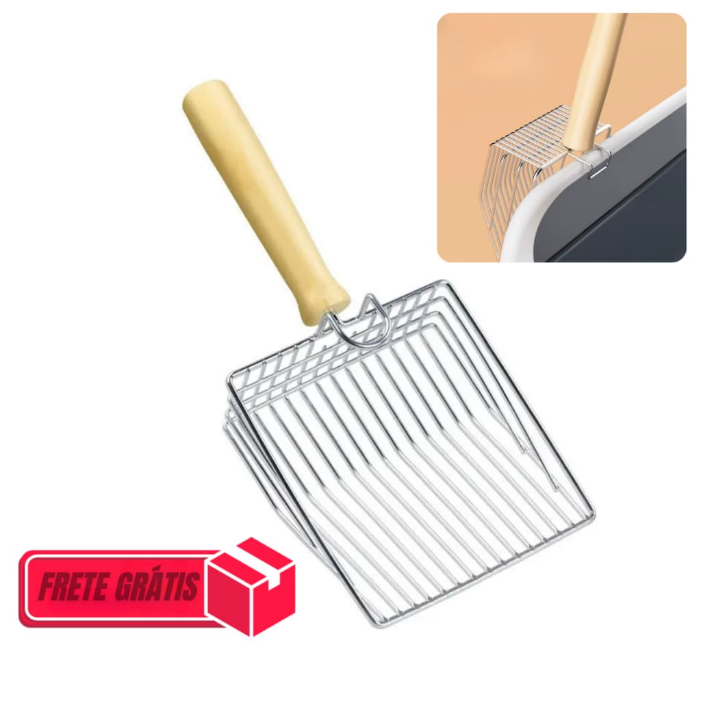 Pá Peneira de Areia Coletora Higiênica Pet Gato Cachorro Lagarto Aço Inox Filtra Grãos - Caixa de Areia Viveiro