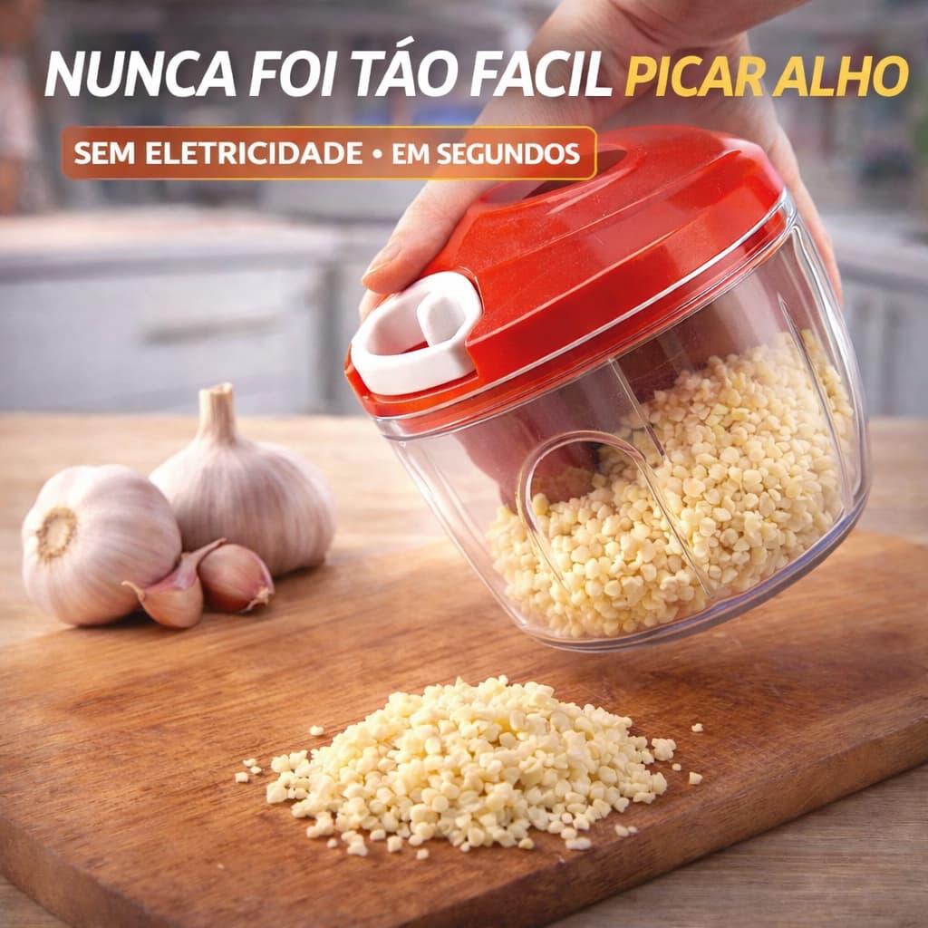 Triturador Manual de Alimentos 5 Lâminas 700ml Pica Alho Cebola Legumes