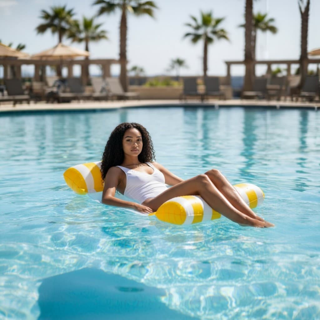 Bóia Inflável de Piscina com Rede Flutuante Reclinável em PVC