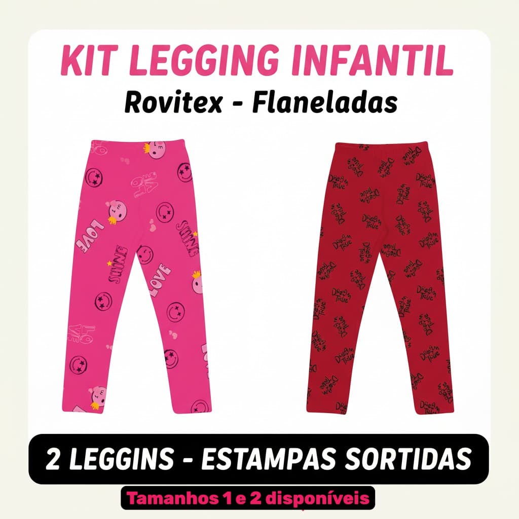 Calça Legging infantil menina Térmica flanelada Rovitex RoviKids - calça quentinha menina - KIT com 2 OU AVULSO