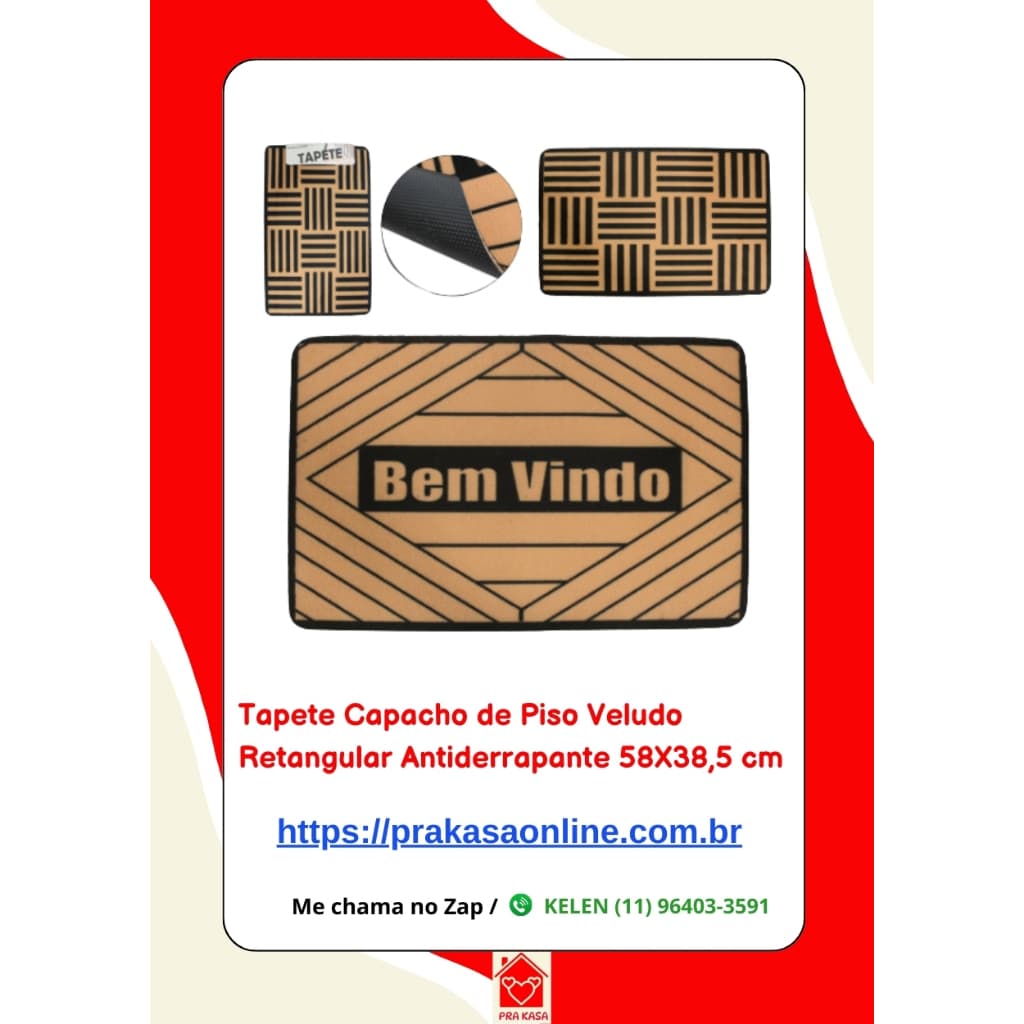 Tapete Capacho de Piso Veludo Antiderrapante Retangular 58 x 38,5 cm – Marca Top