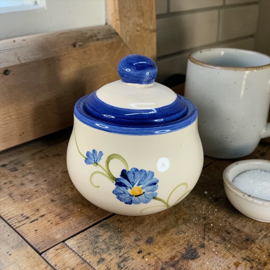 Açucareiro Para Café Em Cerâmica Pintado A Mão 250 gramas Azul