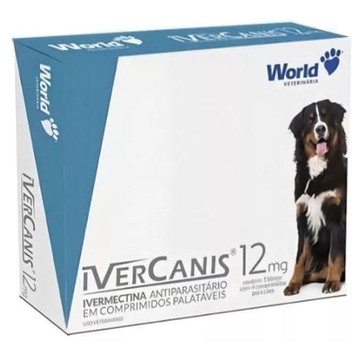 Remédio para Pulgas, Carrapatos e Sarna IverCanis 12mg para Cães de 60Kg - Blíster 4 Comprimidos