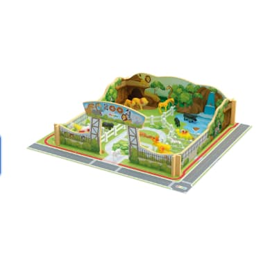 Zoológico Em Madeira Brinquedo Playset com 12 Animais