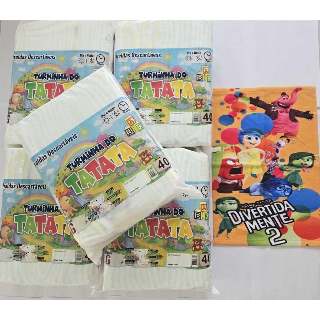 5 Pacotões Fraldas Infantil P (200 un)/M (200 un)/G (200 un)/GG 190 un)/XXG (180 un )  +Toalha Paninho Baby Temática