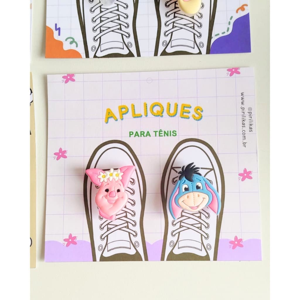 Aplique para Tênis Infantil Ursinho Pooh, Acessório de Calçado Menina, Par de Aplique Leitão, Tigrão