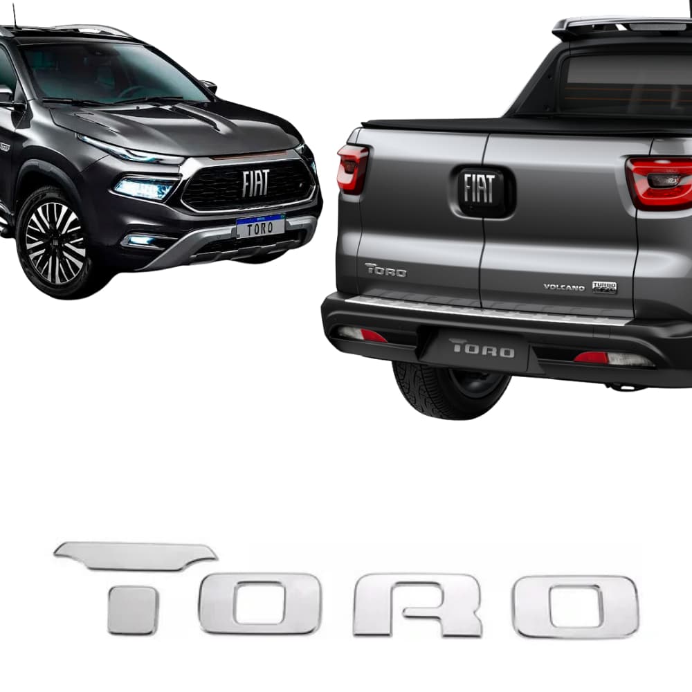 Emblema Letreiro Original Traseiro Mala Cromado Preto ou Grafite Fiat Escrita Toro 2016 a 2024