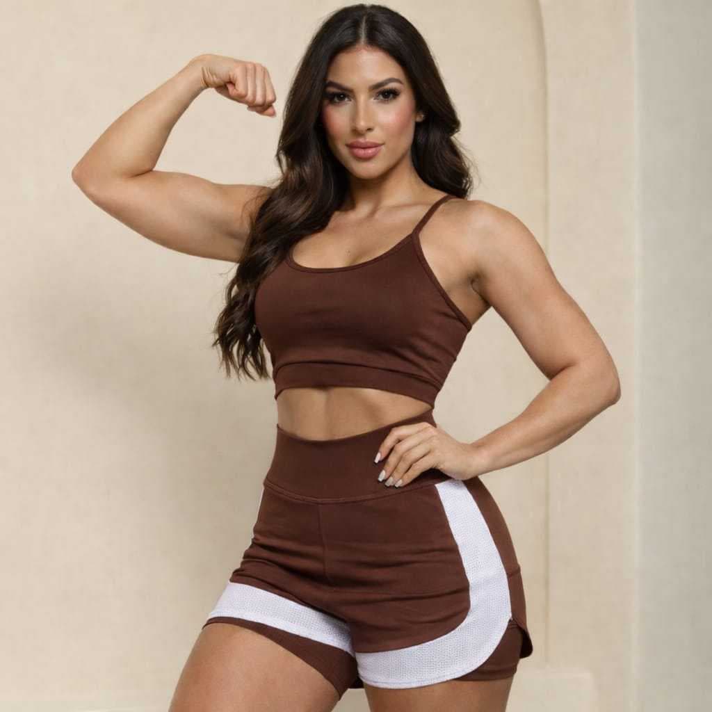 Conjunto Academia Feminino Premium Short Duplo Modelador Cós Alto Sem Transparência