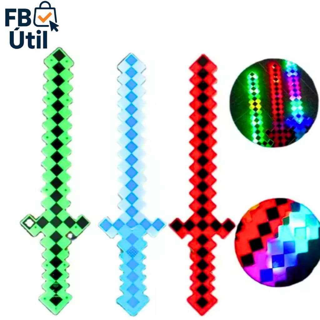 Espada Pixel com Luz e Som Brinquedo Infantil Estilo Game Minecraft Roblox Presente
