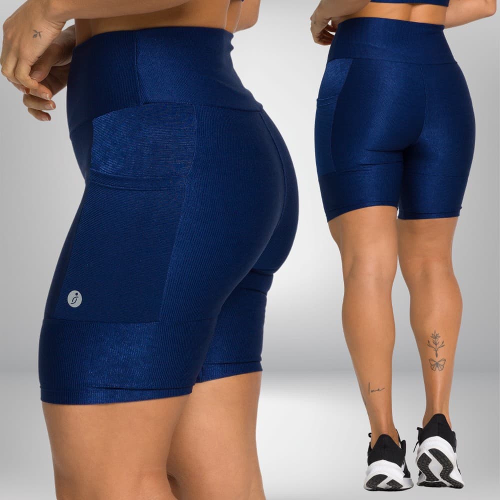 Bermuda Corrida Feminina Cintura Alta Compressão com Bolso Lateral Short Running Academia Fitness