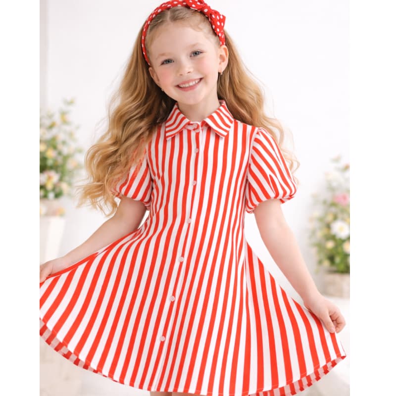 Vestido Vermelho Listrado Infantil – Menina Festa, Fotos Roupa, Tendencia 2026