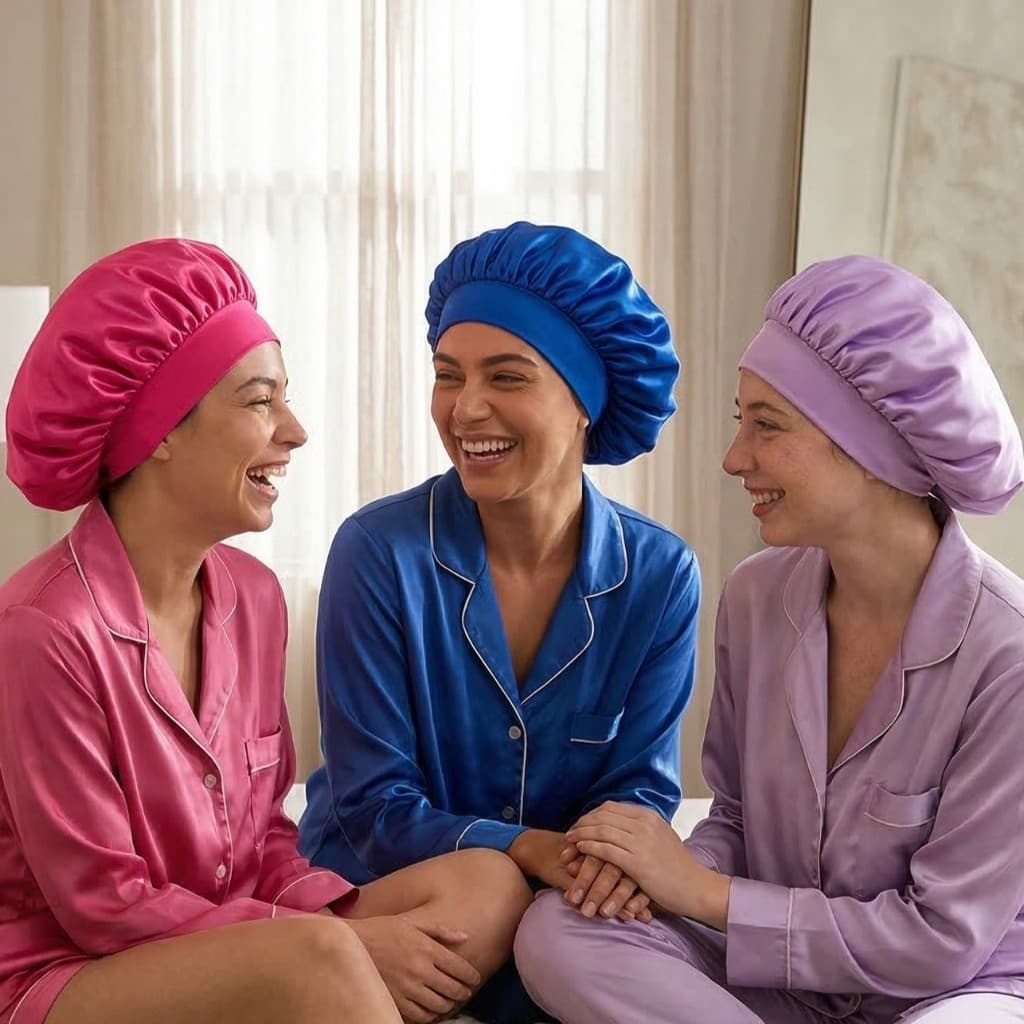 Kit 3 Touca Faixa Grossa De Cetim Dupla Face Para Dormir Confortável Anti Frizz Hidratação