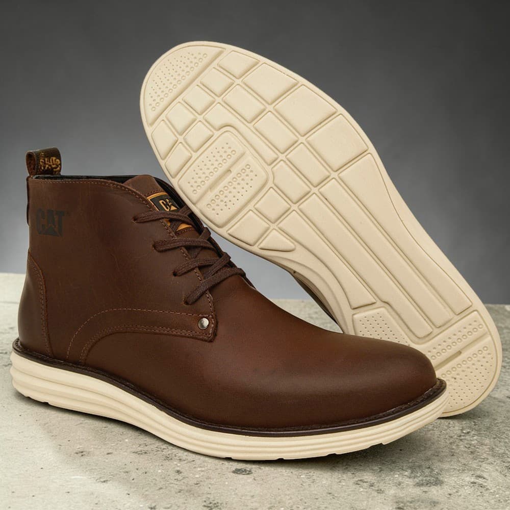 Coturno Bota Masculina Sapato Couro Latego Forro Jacar Antiderrapante Cano Medio Moderno Cadarço