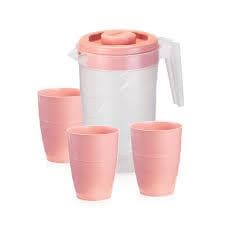 conjunto de jarra 2L com 3 copos para agua sucos com tampa cor sortida
