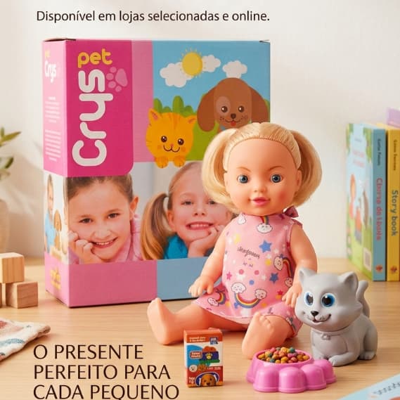 Brinquedo Boneca Com Gatinho Emborrachado E Acessórios Menina Infantil