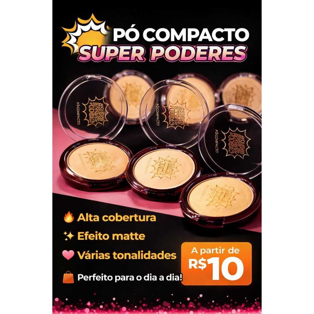 Pó Compacto Super Poderes Matte Alta Cobertura 4 CORES