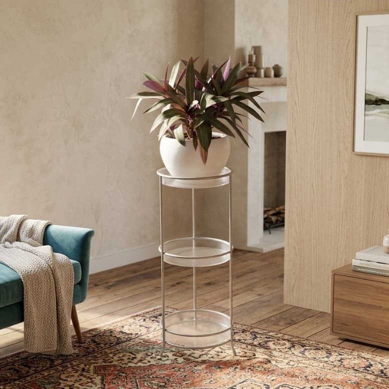 Suporte Para 3 Vasos De Flores De Chão Em Aramado Jardim Níquel