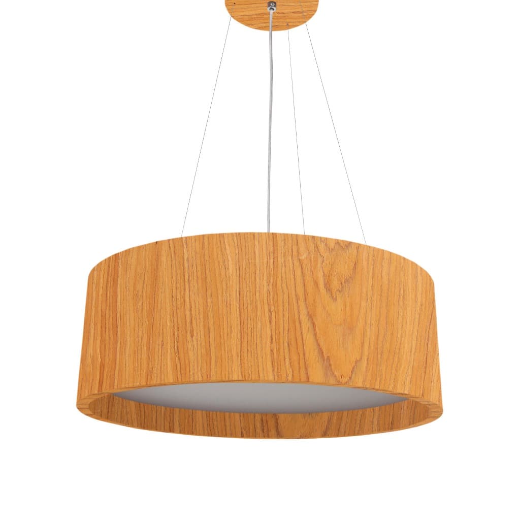 Lustre Pendente Madeira Redondo 35cm Luminária Moderna Teto Decoração
