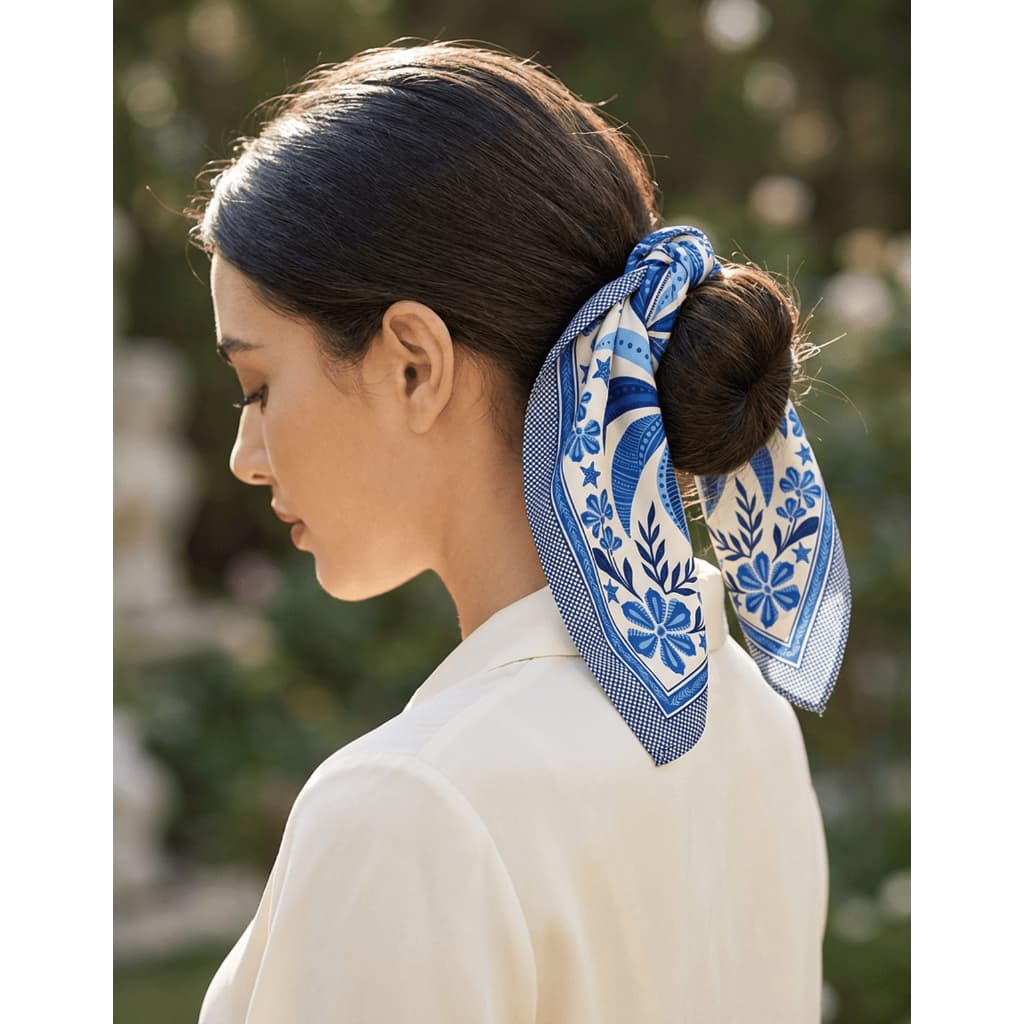 Mini Lenço Feminino Cetim 45x45 cm Quadrado Pequeno Cabelo Bolsa Blue Oasis