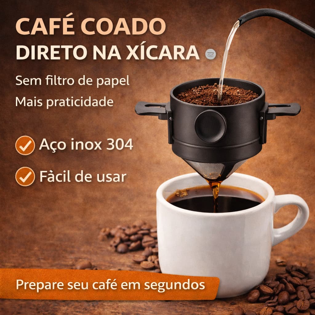 Filtro de Café Inox Dobrável Portátil Reutilizável Coador Sem Papel Drip Coffee