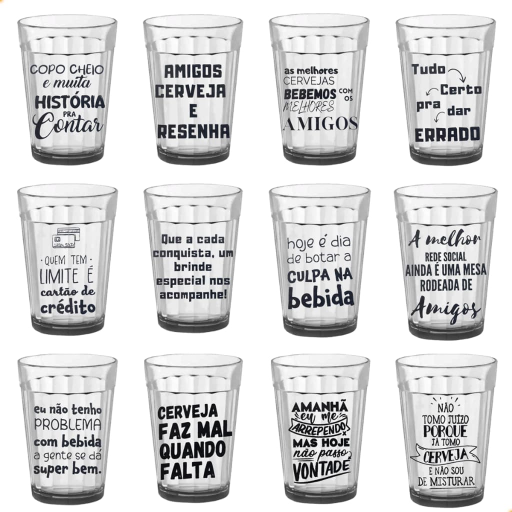 Kit Jogo De 12 Copos Americano De 190ml Decorado Com Frases Engraçadas Memes