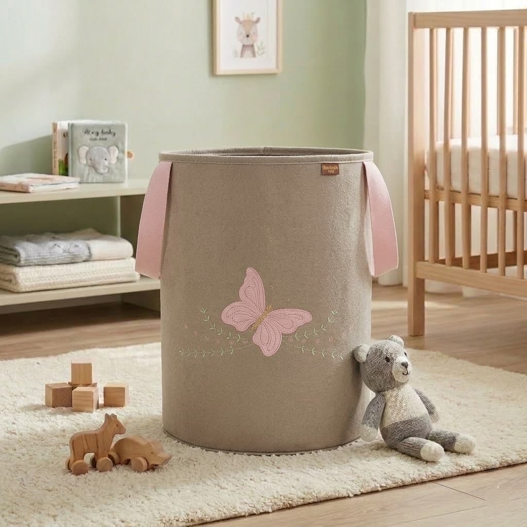Cesto Organizador de Brinquedos Roupas Dobrável Borboleta Menina Batistela Baby