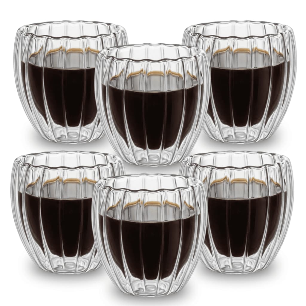 Kit 6 Copo De Vidro Canelado Borasilicato Parede Dupla 90ml Expresso Transparente Chá Café Cappuccino