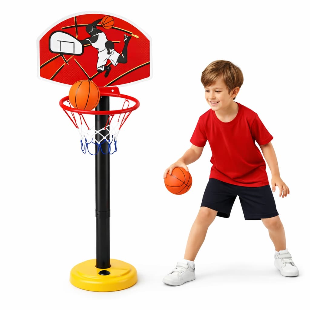 Cesta Com Bola de Basquete Infantil Ajustável Acompanha Bomba e Suporte
