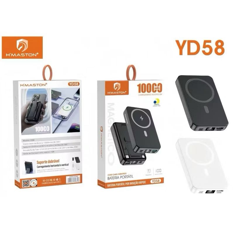 carregador portátil H'maston YD58, um power bank com capacidade de 10.000