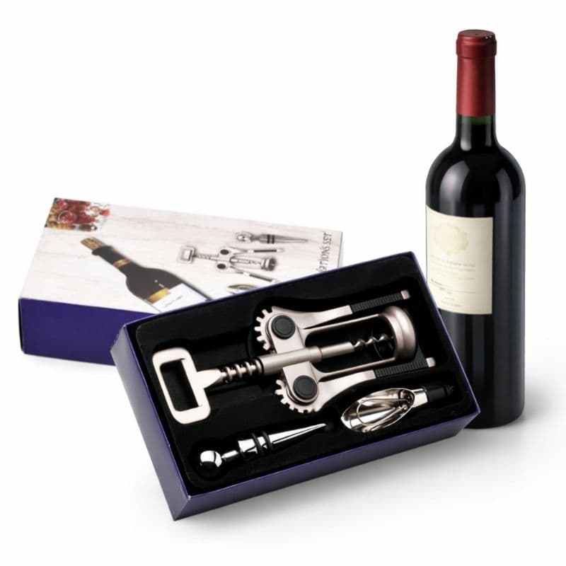 Kit ABRIDOR de Vinho Luxo Premium 3 Peças em Aço Inox – Saca-Rolha Profissional + Dosador + Tampa