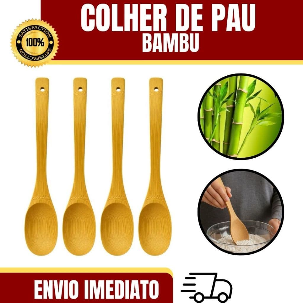 SUPER OFERTA  Colher de Bambu 30cm Utensílio Cozinha Natural Resistente Antiaderente