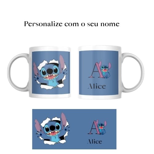 Caneca do Stitch Personalizada com o seu nome Porcelana