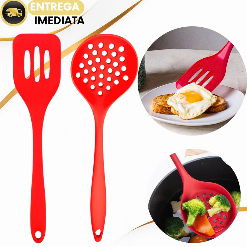 1 ou 2 Peças Espátula Chapeiro e Escumadeira de Silicone Arroz e Fritura Servir Preparar