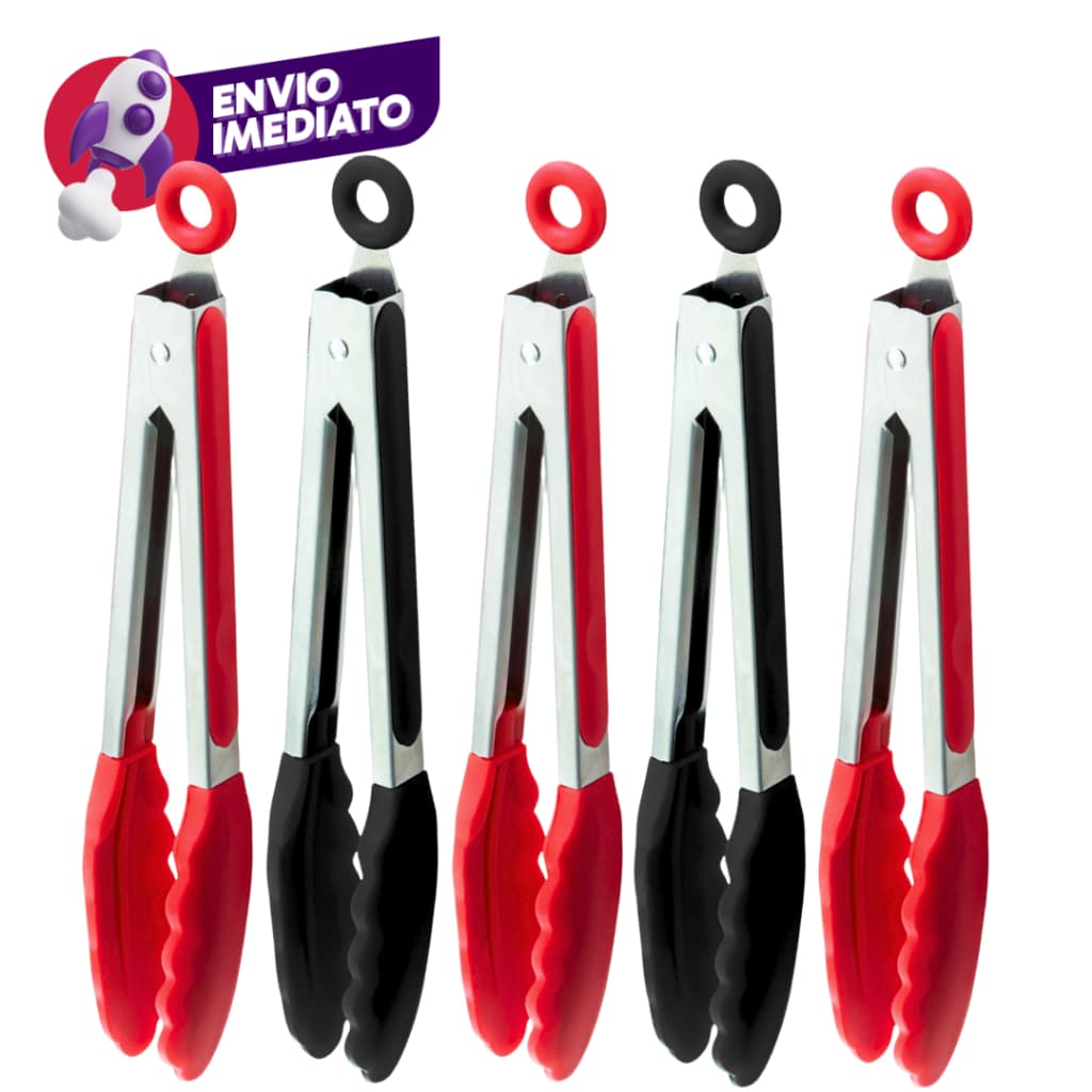 Pegador Pinça Culinária Salada 27Cm Inox E Silicone Com Pé Apoio Churrasco Massa Cozinha Restaurante