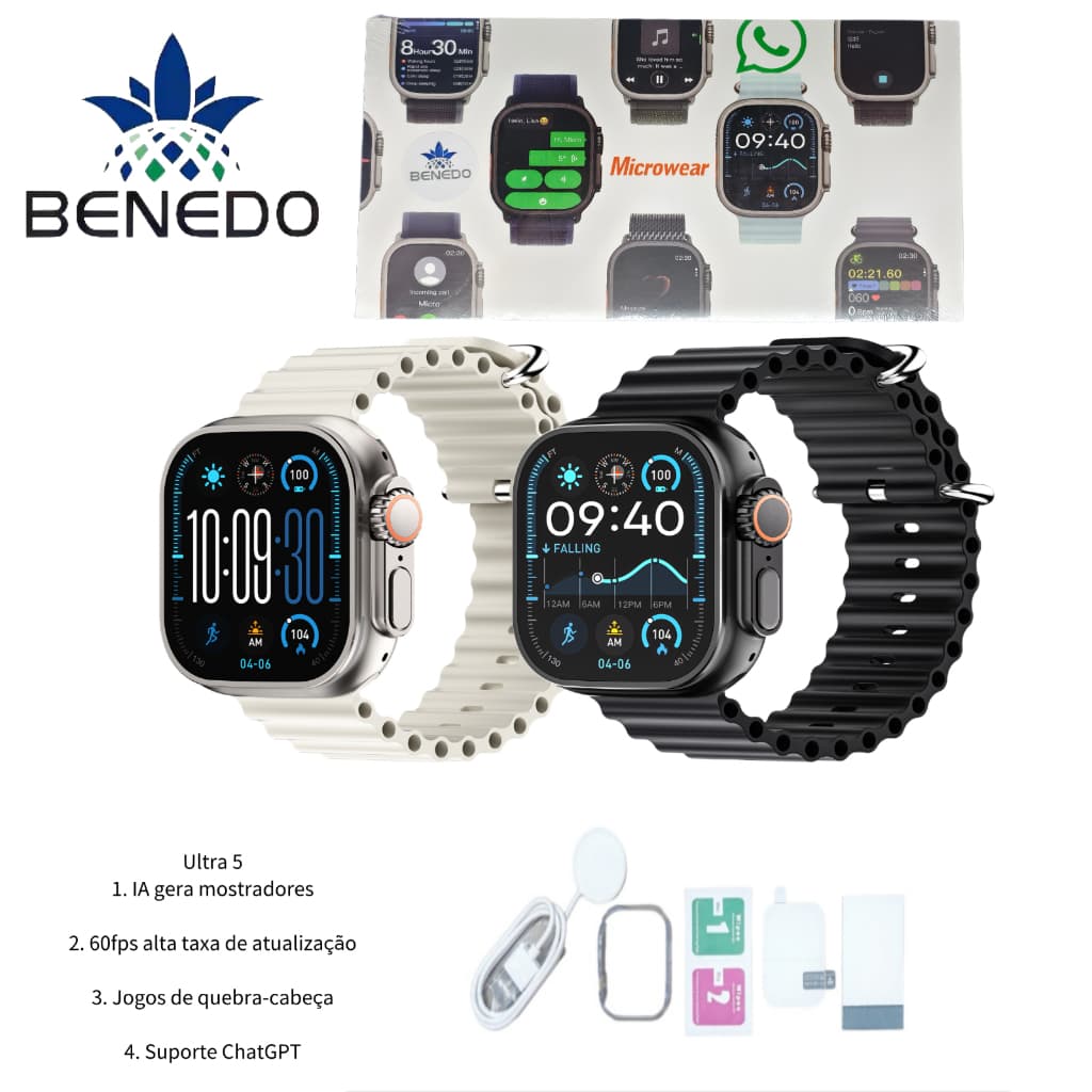 Smartwatch Microwear Ultra 5 49MM 2 pulseiras Series 11 GPS GPS CHATGPT Inteligente Original